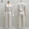 Women's Solid Color Long Sleeve Button Shirt & Pocketed Pants Set - 2025 Fashion