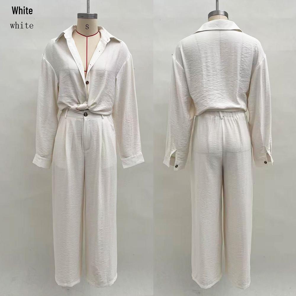 Women's Solid Color Long Sleeve Button Shirt & Pocketed Pants Set - 2025 Fashion