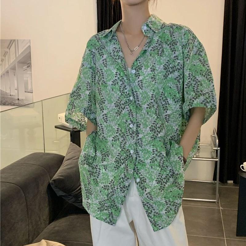 Printed Style Women's Shirts Loose Turndown Collar Single Breasted Ladies Short Sleeved Blouse Summer Fashionable Casual Famale Top