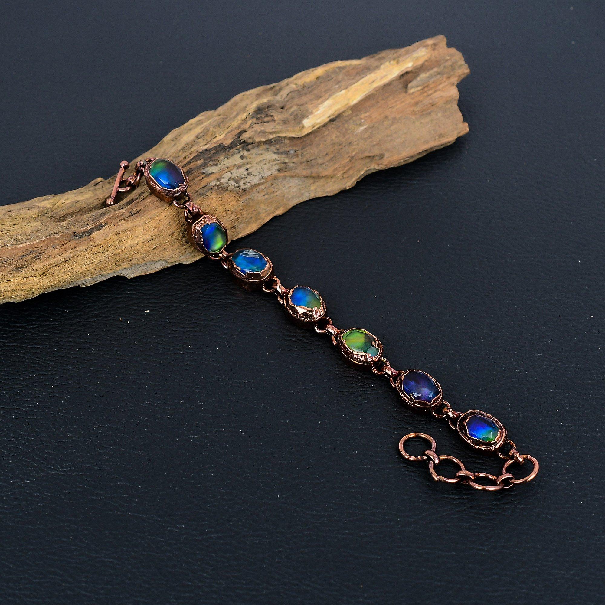 

Браслет с аммолитом, Ювелирные изделия из драгоценных камней, Медный гальванизированный серебряный браслет, Регулируемый браслет-цепочка ручной работы, Подарок для жены, Ювелирные изделия