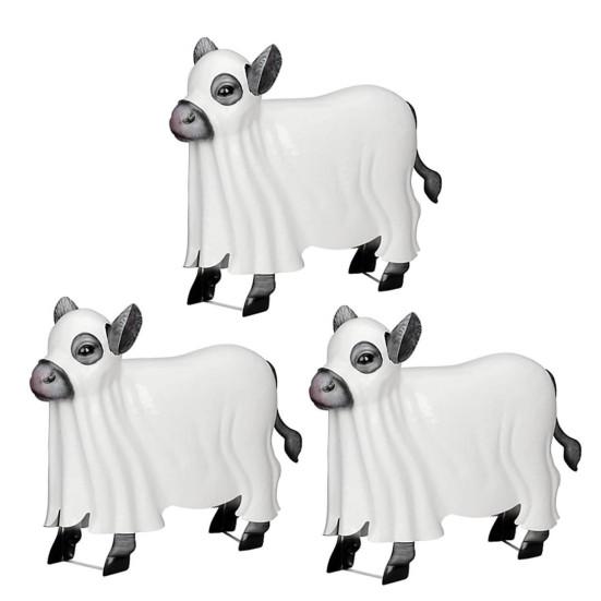 Ghost Cow Statue Halloween Draped Ghost Cattle Figurine Resin Sculpture for Indoor Outdoor Desktop Garden Yard Decor
