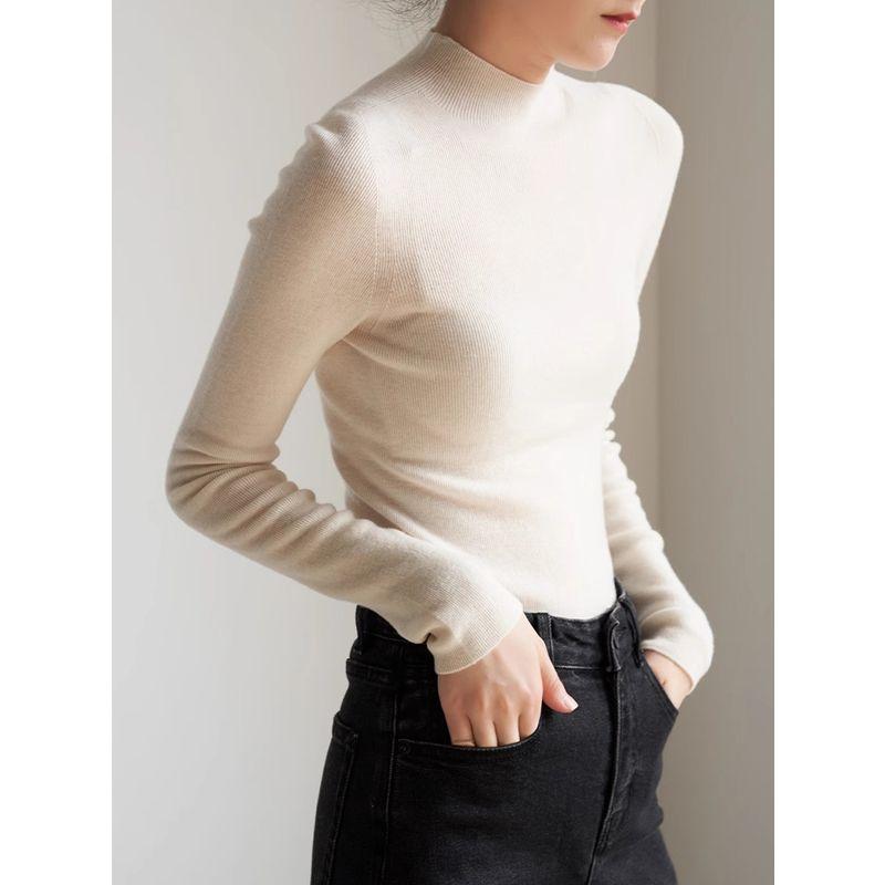 

Temperament Wild Wool Work Clothing Half Turtleneck Thin Section Tops Pearl White 3XL