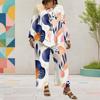 Women Plus Size Printed Round Neck Long Sleeve Layered Top Wide Leg Cropped Pants Two Piece Set