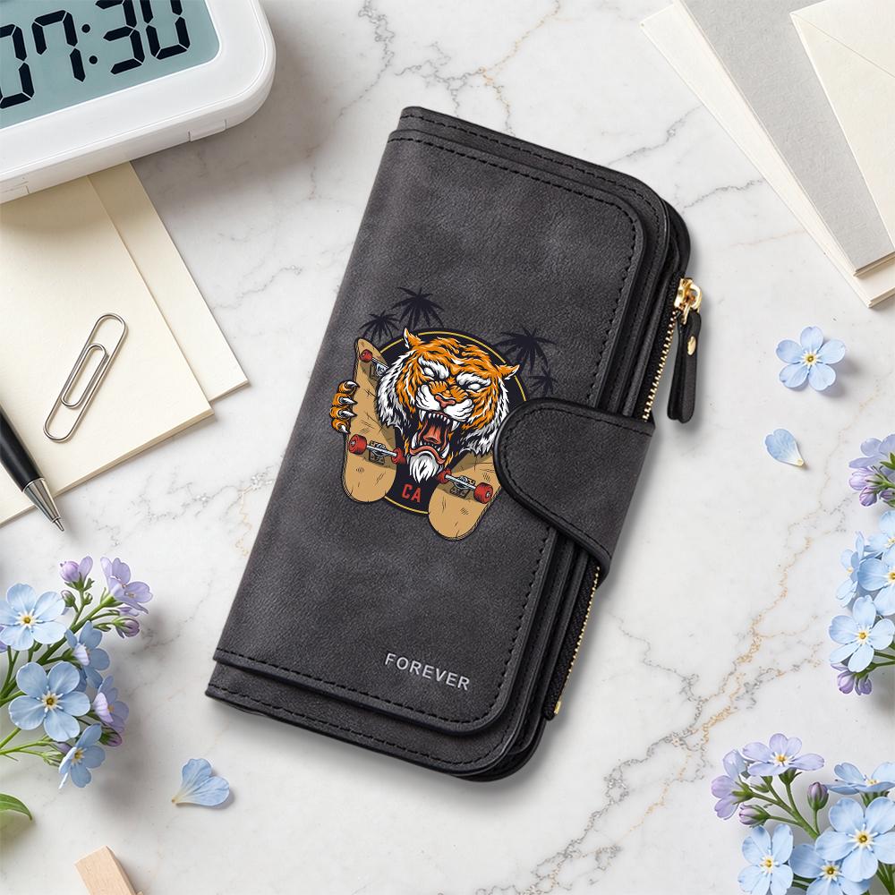 Trendy Tiger Print Wallet Portable Multi Card Slot Stylish Purse