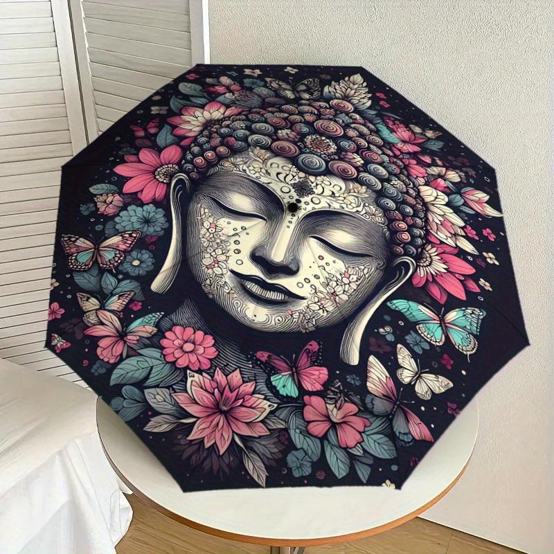 1pc Buddha Flowers Print Umbrella -Home Travel Portable Outdoor Accessories, Multi-functional Umbrella Gift0817003