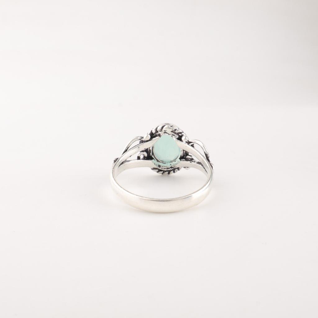 Akvakalsedon Edelstein 925 Sterlingsølv Smykker Håndlaget Statement Ring RR-8-14