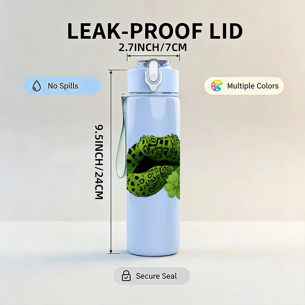1PC Green Cactus Lips Graphic,750ml Color Plastic Sports Water Bottle,Leakproof Flip Straw Lid,Suitable for Sports Office Home Use