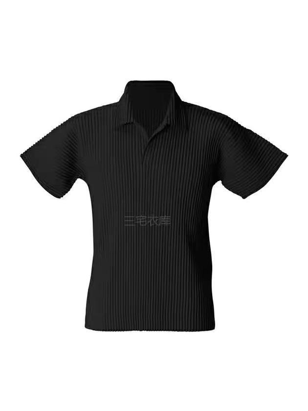 

Мужская плиссированная рубашка-поло свободного кроя Miyake - Летняя дышащая с коротким рукавом и отложным воротником, однотонная (JM030) L 174-177cm 70-78kg чёрный