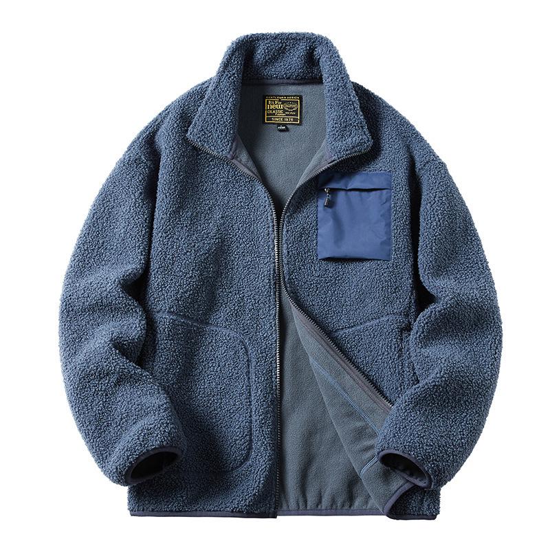 Men's Winter Velvet Fleece Jacket - Long Sleeve, Stand Collar, Thickened Casual Hoodie