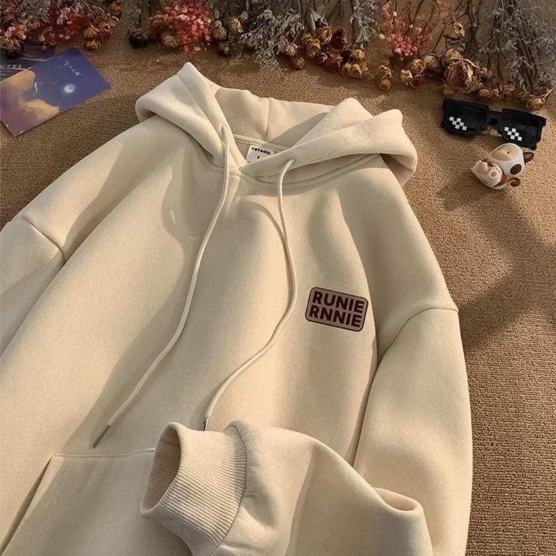 Men S Hong Kong Style Fleece Thick Loose Hooded Sweatshirt