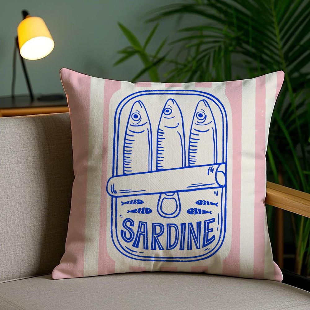 Coastal Charm Sardine Can Pillow Case Silky Elegant Comfort Sofa Bed Invisible Zipper