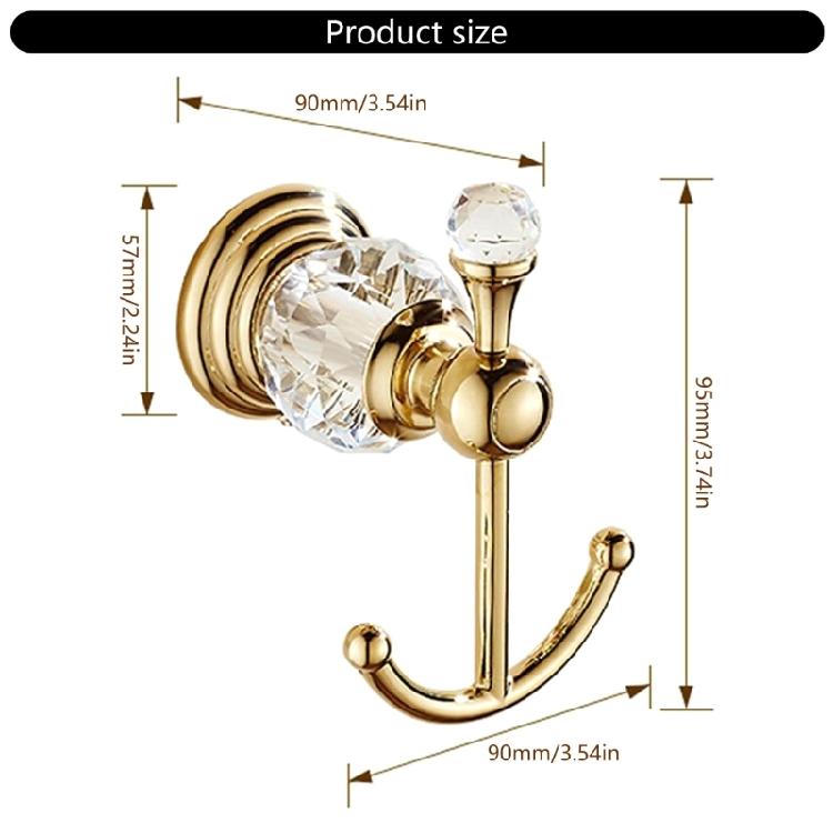 Golden Crystal Embellished Hanger Easy Installation Wall Mounted Modern Hook for Bathroom Kitchen Washroom