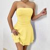2026 European & American Style Women's Strapless Pleated Bodycon Dress - Slim Fit, Sexy Fashion