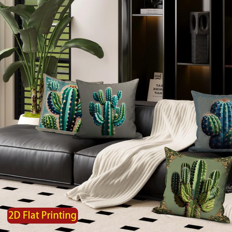 2D Set Of 4 Cactus Themed Decorative Pillow Covers Pattern Cushion Cover Suitable For Sofa Bedroom Car Pillow Cover