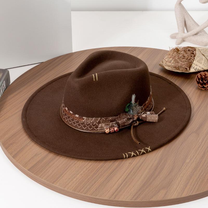 Color Blocking Wildleder Fedora Hüte für Damen Herren Großer Breiter Rand Klassischer Wildleder Panama Hut Western Partyhut Sombrero Rockero Mann