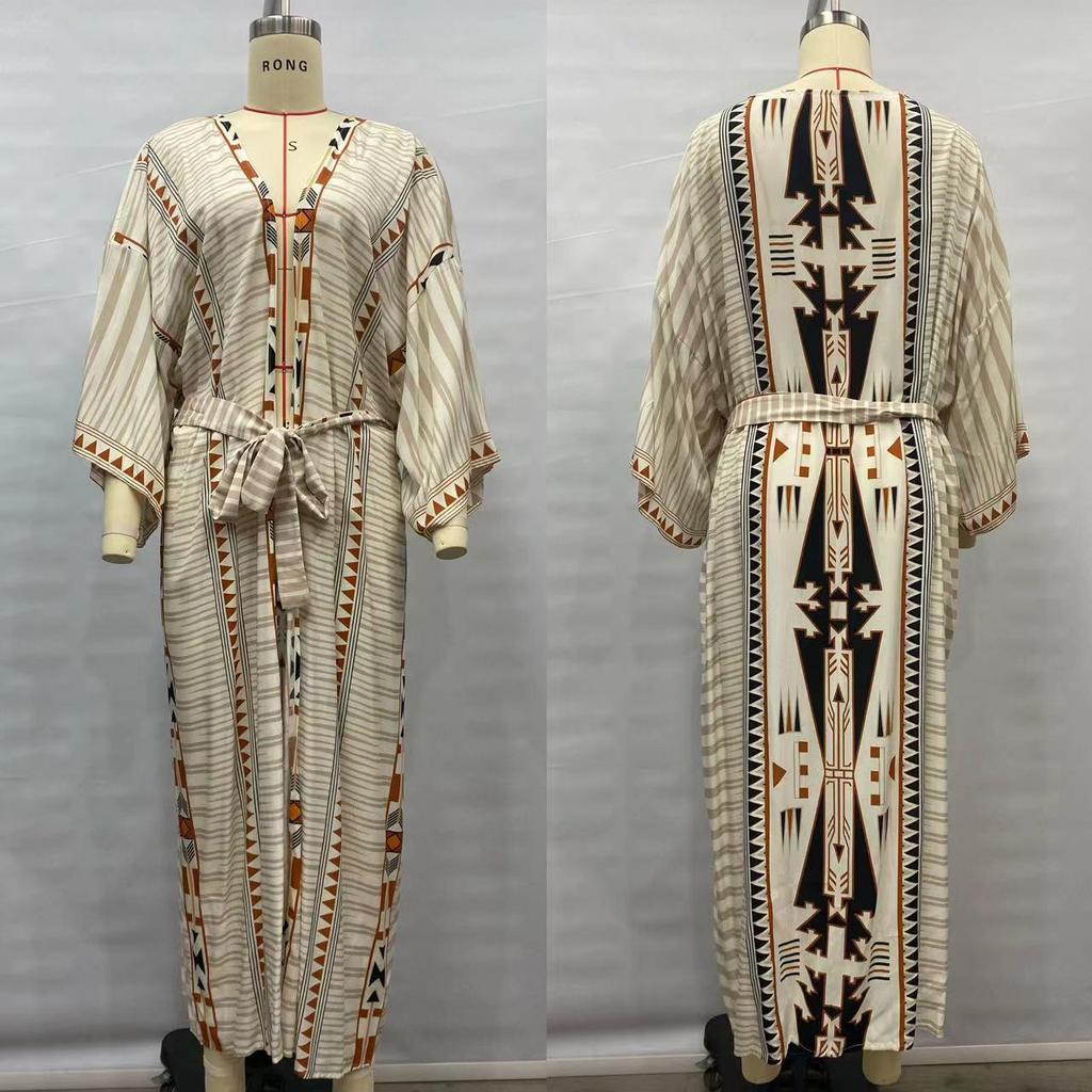 Viskose-Print Urlaubskimono-Cardigan: Long Beach Cover-Up mit Sonnenschutz