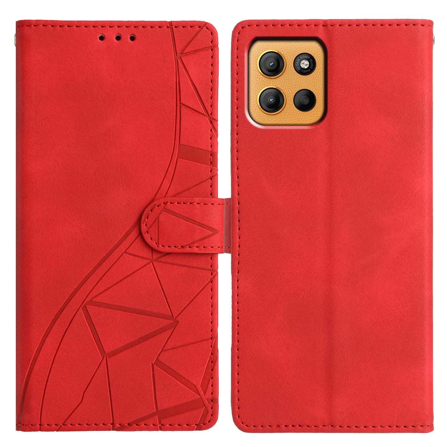 

For Motorola Moto G15 4G Case Wallet Stand Imprinted Triangle Pattern Leather Phone Flip Cover E