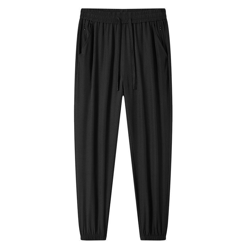 Ice Silk Summer Joggers with Zipper Pockets - Stylish, Casual & High Elasticity