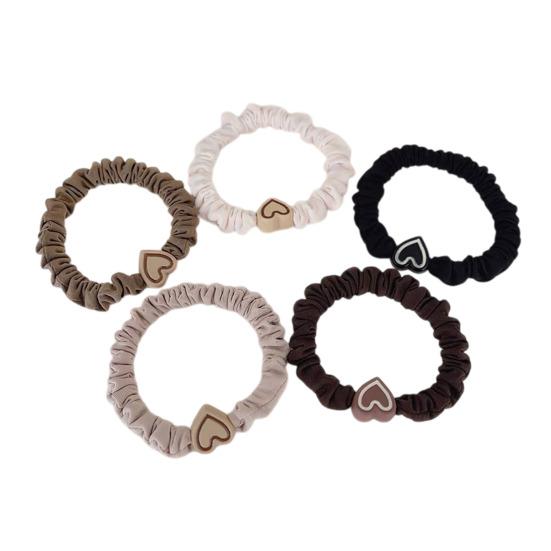 

5Pcs Hair Ties Heart Decor Pleated Fabric High Elasticity Hair Ropes Lightweight Ponytail Holder Hair Accessories 5pcs Random Style