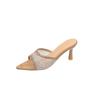 Fashion Summer Woman Thin Heel Rhinestone High Heel Slippers Fashion Open-toed Pointed End Slip-on Sexy Party High Heels Stiletto Sandal
