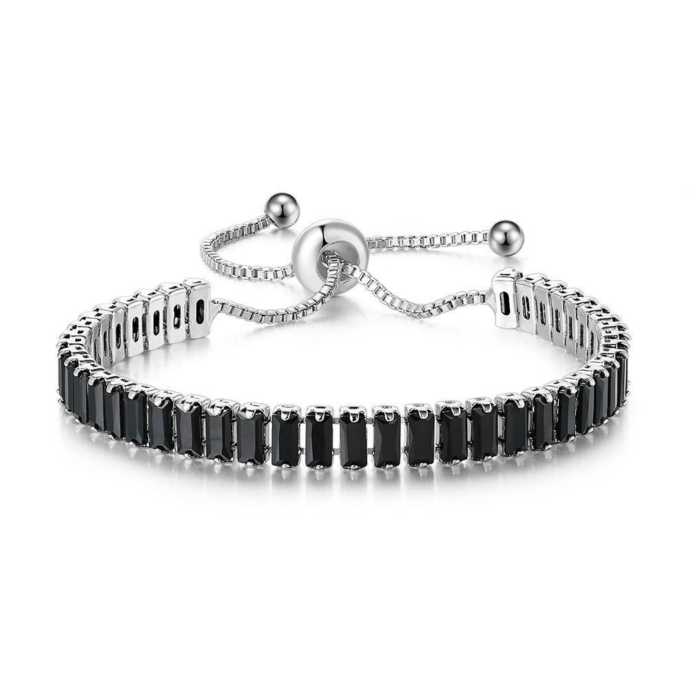 Hip Hop Full Diamond Black Zircon Tennis Bracelet For Men And Women, Round Rectangle Bracelet