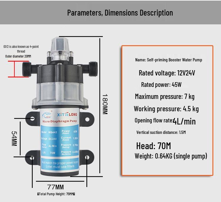 45W XTL Mini Selbstansaugende Leise Elektrische Membran-Wasserpumpe