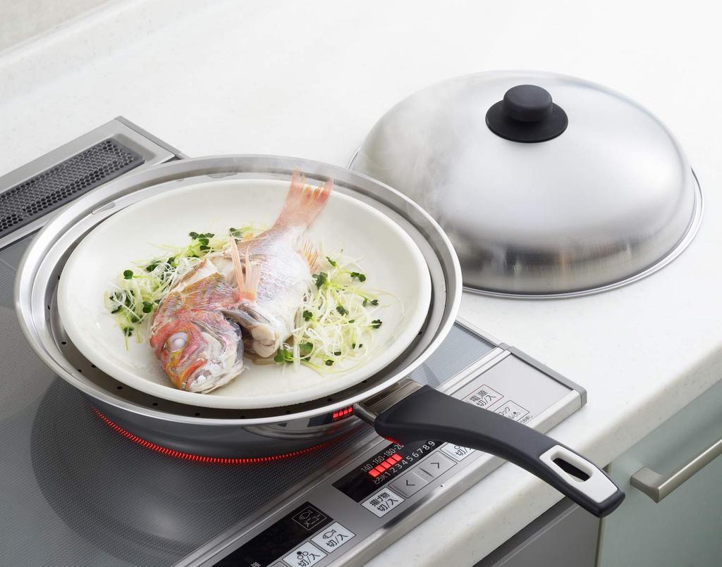 Yoshikawa Steamer Plate for Frying Pans, Compatible with 28-30cm Frying Pans, Made in Japan, Stainless Steel, Easy Steaming Plate for Frying Pans, SJ3