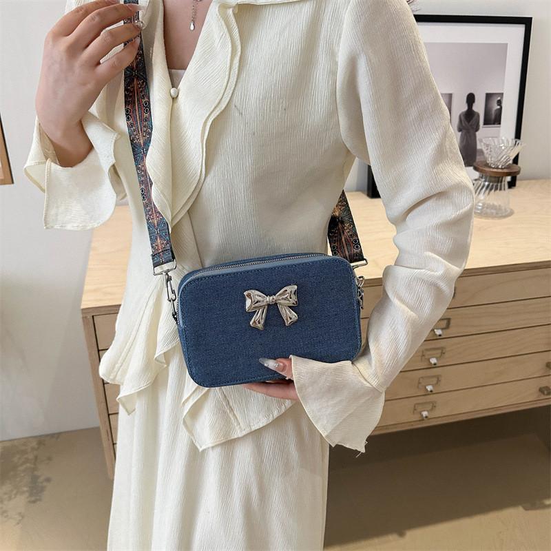 Elegant Black And Blue Stylish Bowknot Small Square Crossbody Bag For Everyday Use
