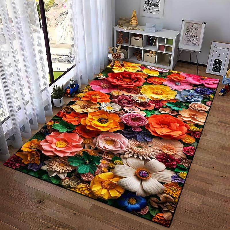Colorful Floral Pattern Carpet with Vibrant 3D Bloom Design for Living Room Suitable for use as an anti-slip for living room bedroom sofas