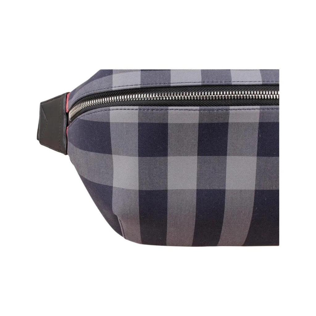Burberry Sony Check Design Zipper Closure Canvas Waist Bag Medium Size Men's Navy Blue