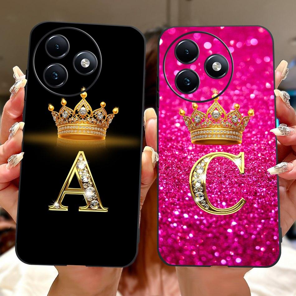 For ITEL S24 Fashion New Crown Letter Phone Case For Itel S24 S667LN Black Silicone Soft TPU Cases