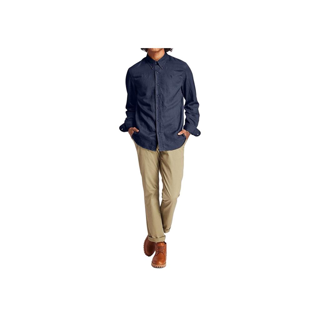 Timberland Embroidered Logo Curved Hem Long Sleeve Shirt Men shirts Dark-Blue A1SHF433