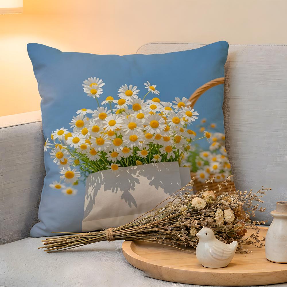 Cushion Cover  Linen  SkinFriendly Soft Decorative Case For Sofa Home Decor Fashion Daisy Pillow Cover