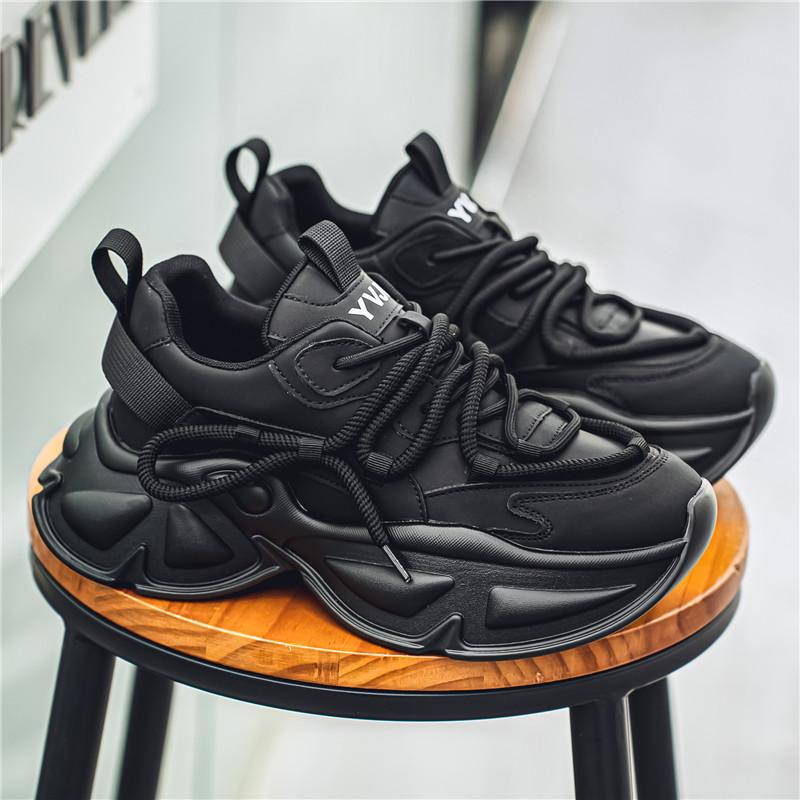 

Мужские кожаные трендовые кроссовки Clunky для активного отдыха, нескользящие, дышащие, повседневные, спортивные кроссовки для бега, удобная рабочая обувь 44 чёрный