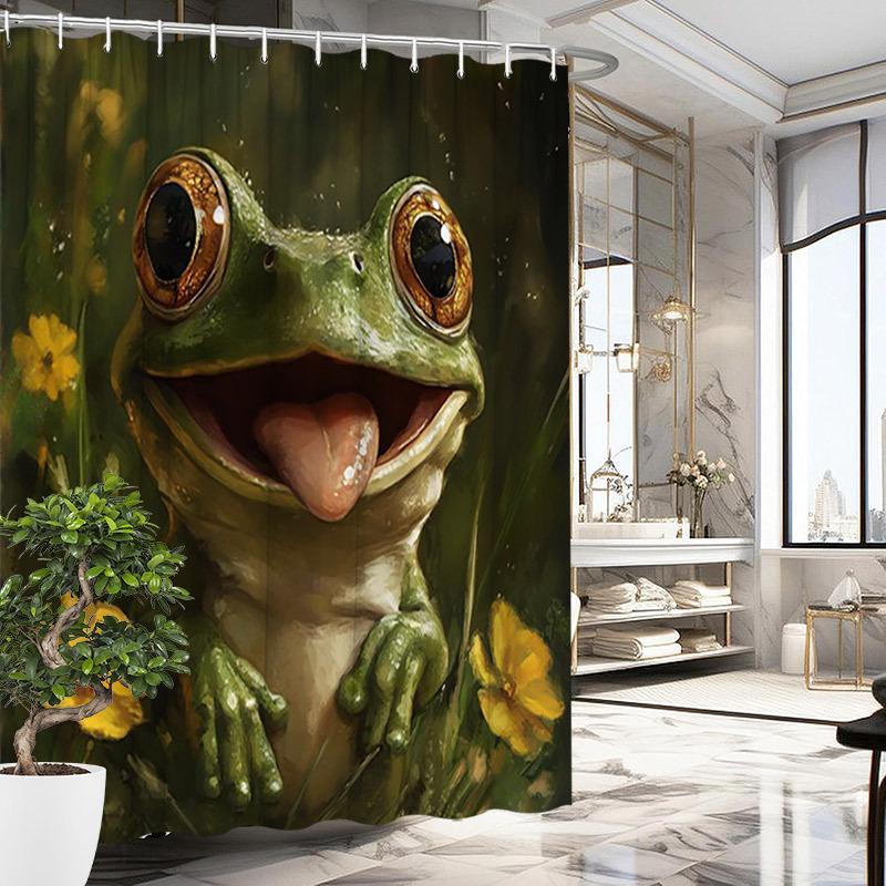 Cute Frog Waterproof Shower Curtain in the Garden - Cute and Colorful Design, High Quality Fabric, Durable and Fashionable