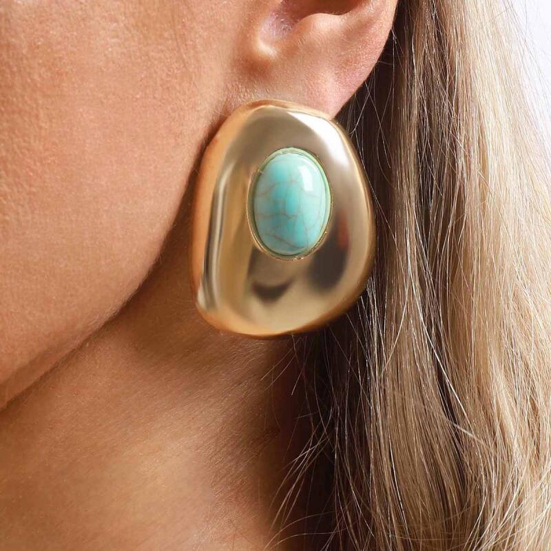 Geometrische Unregelmäßige Runde Hängeohrringe für Damen Temperament Inlay Oval Exquisiter Steinschmuck Urlaubs-Schmuck Geschenke