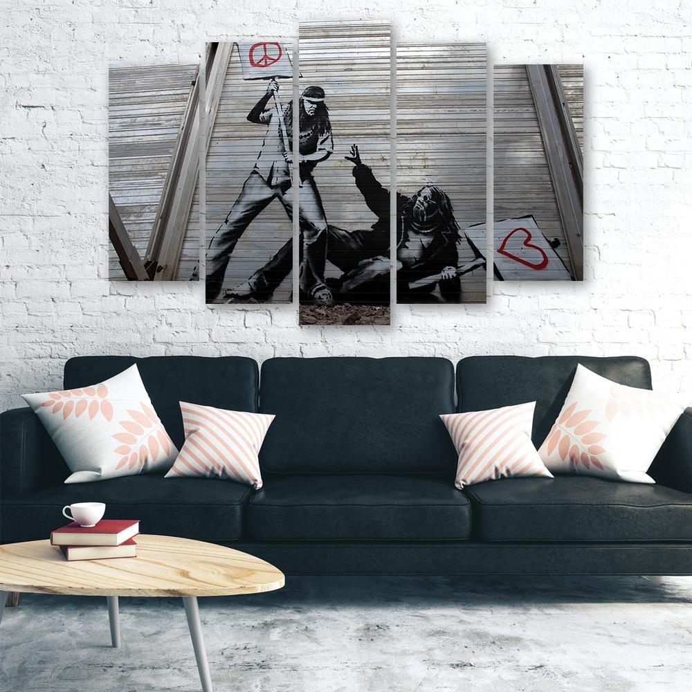 Five piece picture canvas print Banksy mural street art