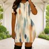 Women Plus Size Round Neck Short Sleeve Blue Green Abstract Printed Fitted Mini Dress
