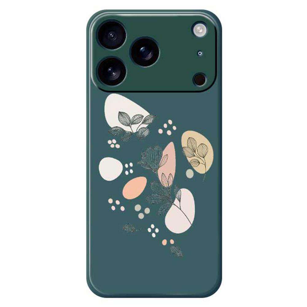 

For iPhone 17 Pro Case Sketch Leaves Pattern Printing Straight Edge TPU Phone Back Cover Green