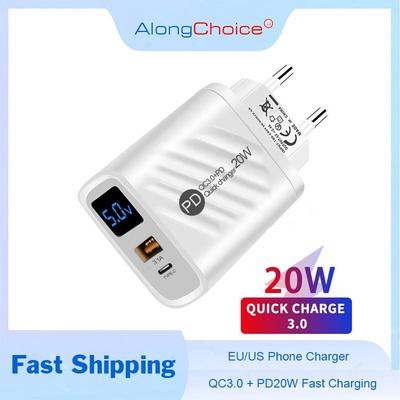 USB PD nabíječka 20W rychlé nabíjení typu C Digitální displej Telefon nabíjecí adaptér pro iPhone Samsung Xiaomi Huawei USB C nástěnná nabíječka