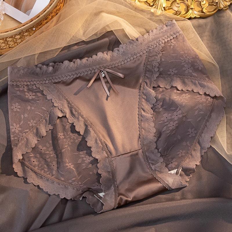 

Кружевные трусики для женщин, сексуальные, средняя талия, мягкая талия, мягкие ягодицы, трусики из чистого хлопка, женские треугольные трусики с промежностью XL темный кофе