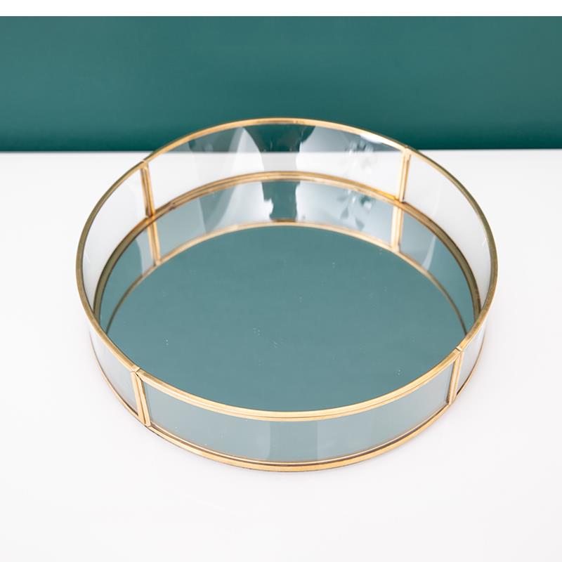 Metall Spiegel Transparent Glas Tablett Rund Kosmetik Aufbewahrungsbox Speisekammer Schreibtisch Finishing Hochzeitsdekoration Party