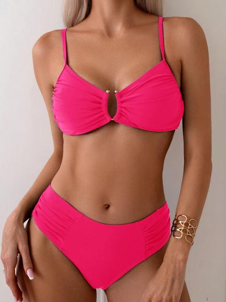 2025 Bikini z krzyżującymi się ramiączkami, wycięciami, w jednolitym kolorze: Seksowny Kostium Kąpielowy Push-Up Bez Pleców