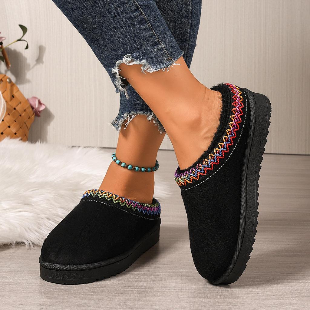 Fashion Women Slippers 2025 New Platform Snow Boots Comfortable Flat Cotton Shoes Solid Color Warm Thick Bottom Slippers Slides Women