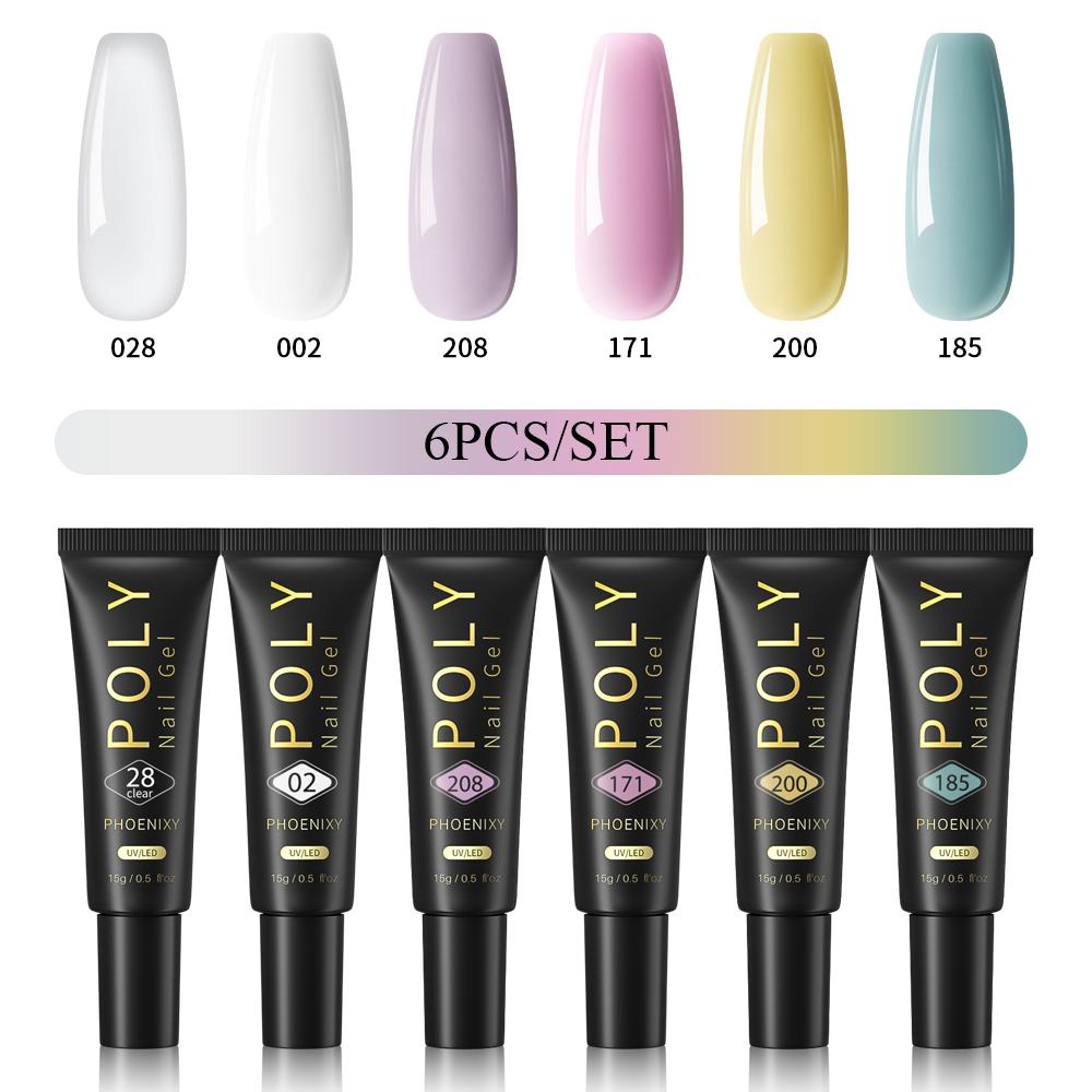 

PHOENIXY 15 мл поли гель для ногтей маникюрный набор для наращивания пальцев акриловый гель нужна УФ светодиодная лампа для ногтей DIY салон нейл-арта для дома 6pcs set 03