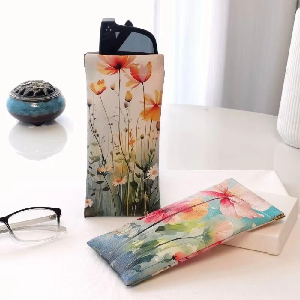 Faux Leather Glasses Case Waterproof Floral Pattern Travel Storage Bag Eyewear Accessories Eyewear Storage Bag Travel Use