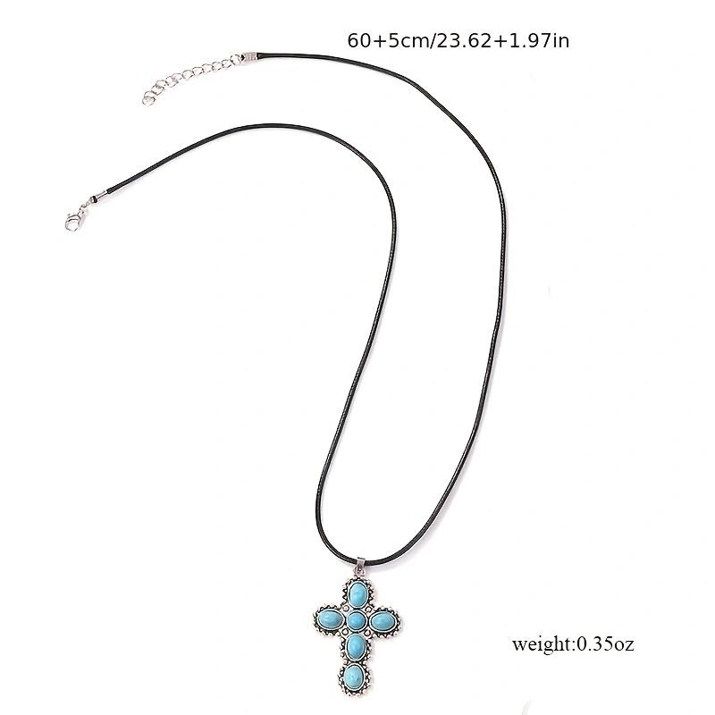 2024 1 szt. Vintage turkusowy naszyjnik krzyżowy