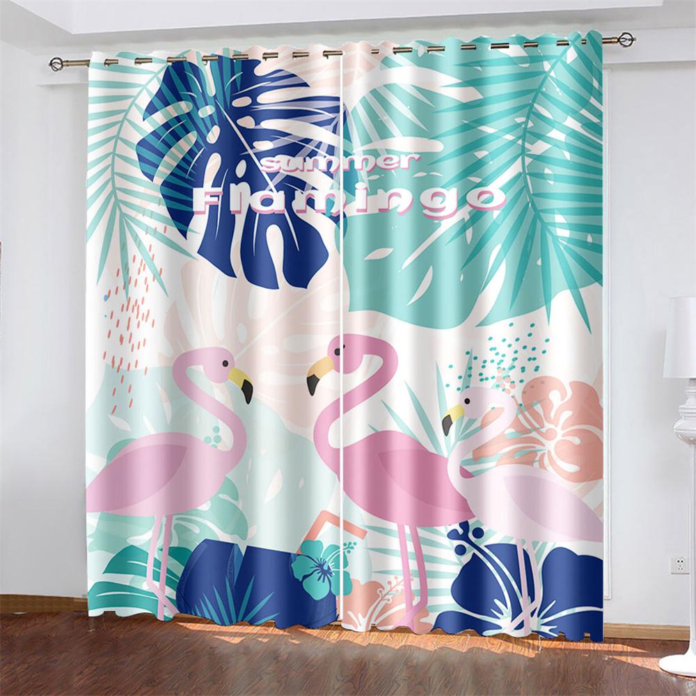 Artistic Flamingo Printing Woven Curtains Bedroom Blackout Curtains Two Separate Curtains On The Left and Right