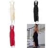 Vestito Sexy Scollo a V Schiena Scoperta per Donna con Bordi Arricciati e Vita Alta per la Primavera