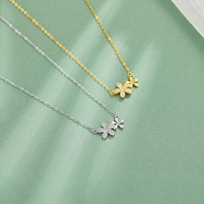 Diamond Set Two Flower Necklace for Women's Fashion, Personality, Fresh and Artistic Style, Collar Chain